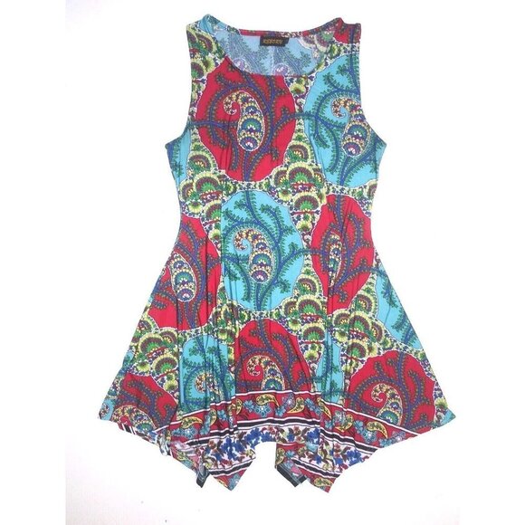 Reborn Womens dress paisley teal red Sz M Asymmetrical Sleeveless Multicolor EUC - Picture 3 of 12